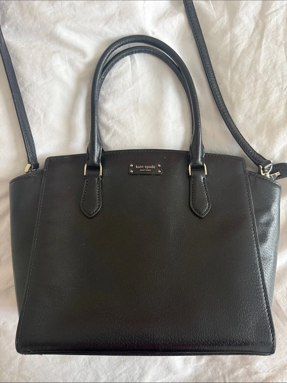 kate spade Black Pebbled Leather Satchel with Top Handles